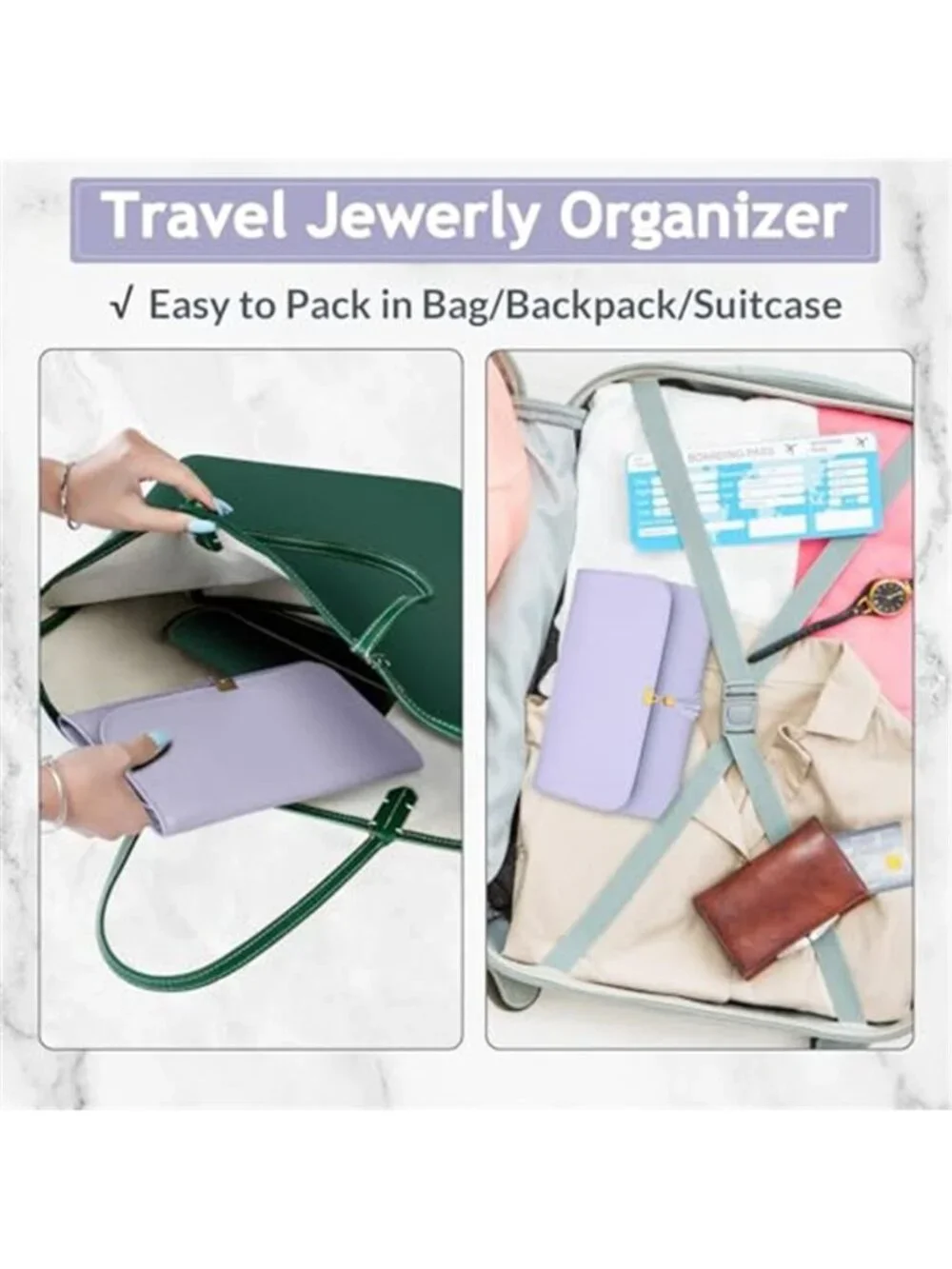 Purple Travel Jewelry Organizer Roll Case Necklace Ring Earring Storage Pouch